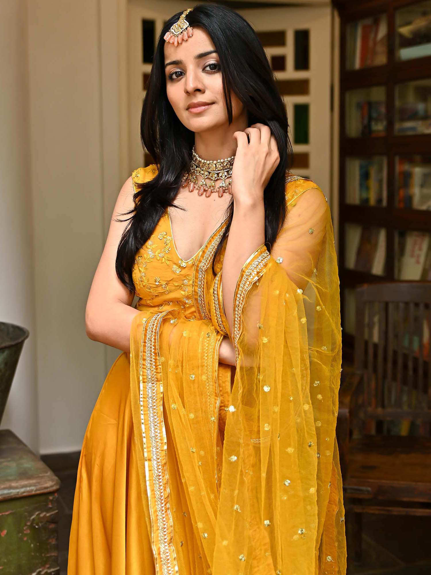 Mustard Silk Lehenga Set