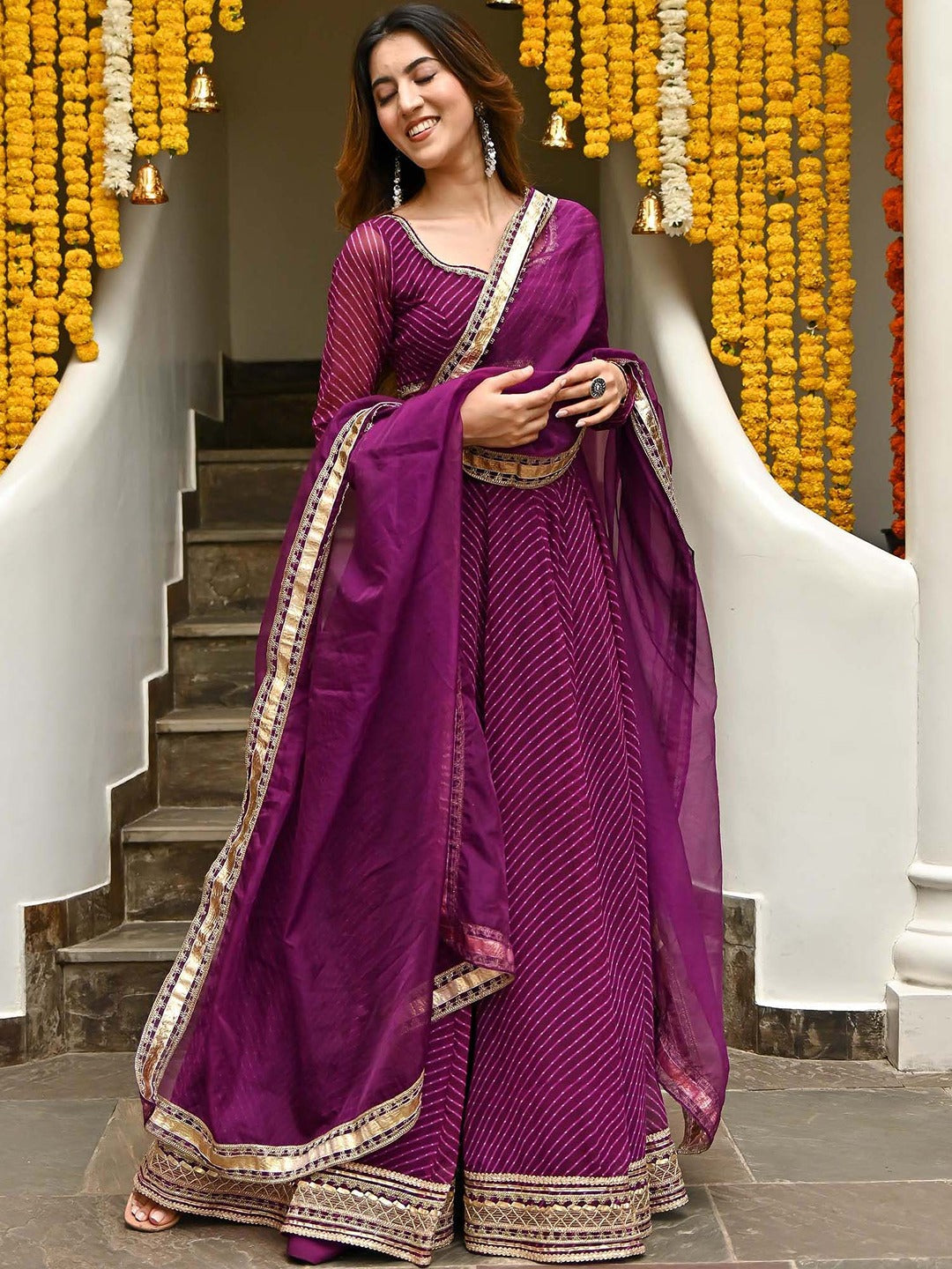 Purple Bandhni Lehenga Set