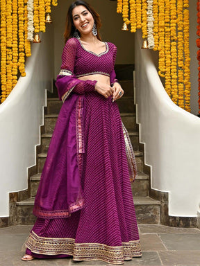 Purple Bandhni Lehenga Set