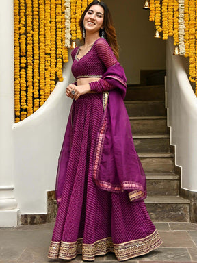 Purple Bandhni Lehenga Set