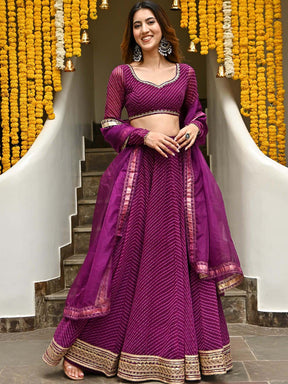 Purple Bandhni Lehenga Set