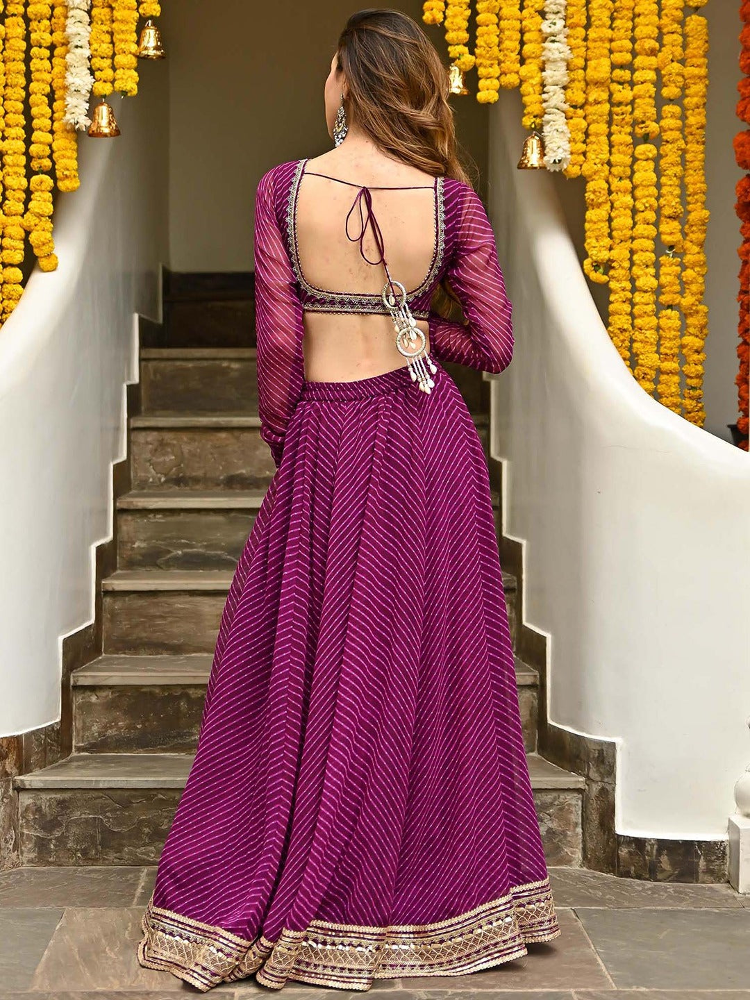 Purple Bandhni Lehenga Set