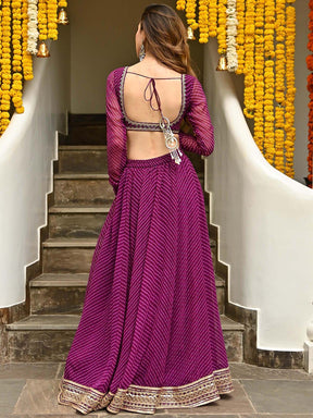 Purple Bandhni Lehenga Set