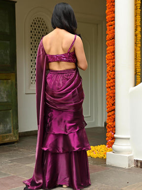 Magenta Organza Ruffle Saree