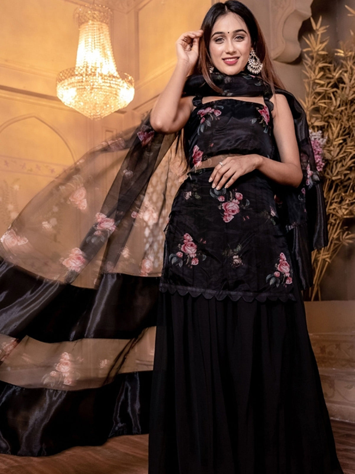 Black Organza Kurta Set