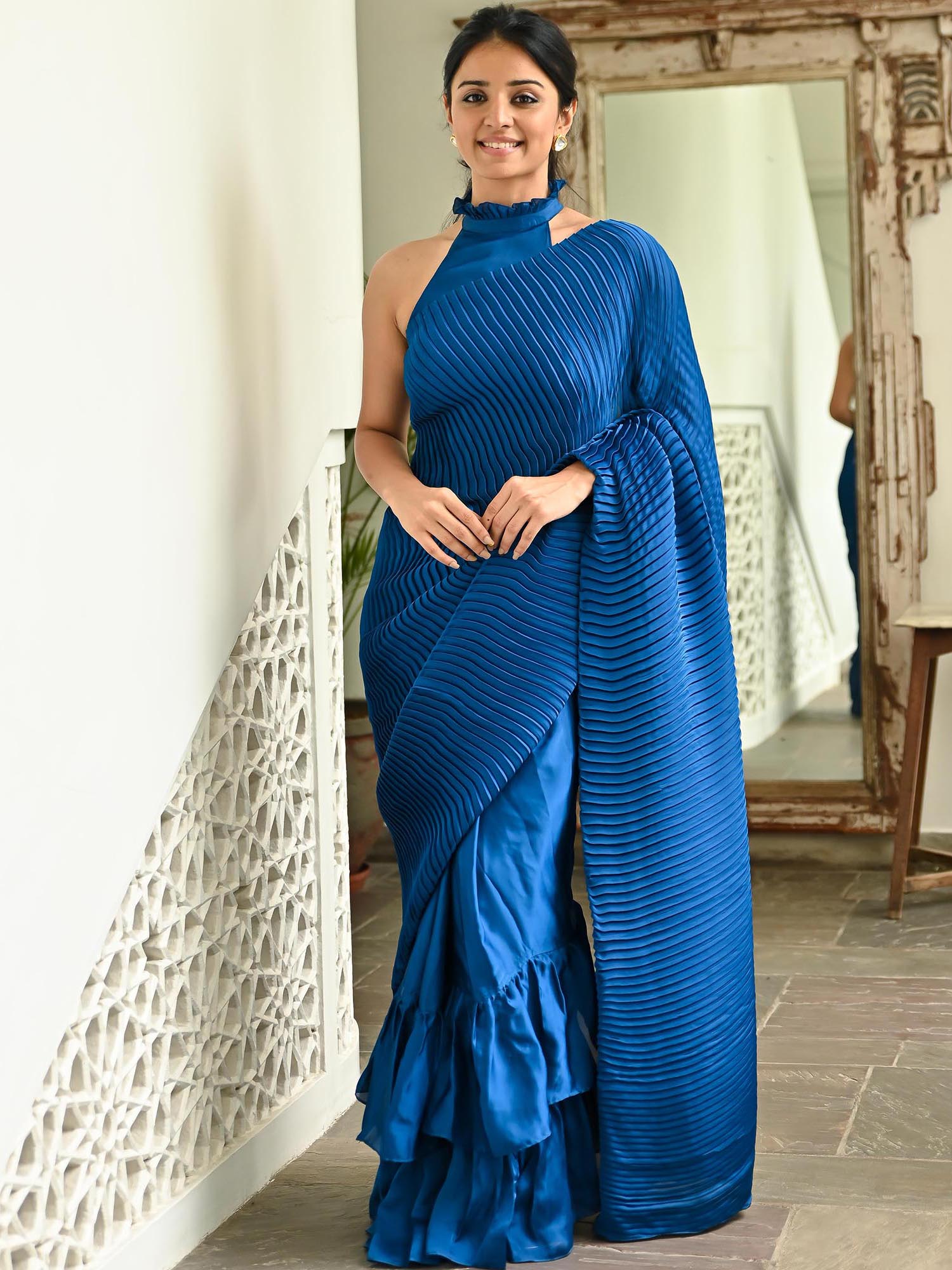 Blue Pleated Saree