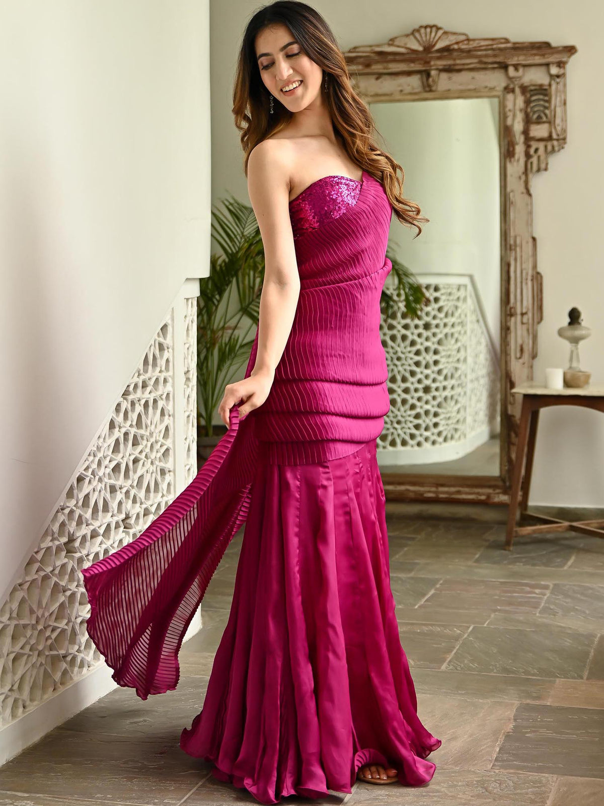 Pink Pleated Saree