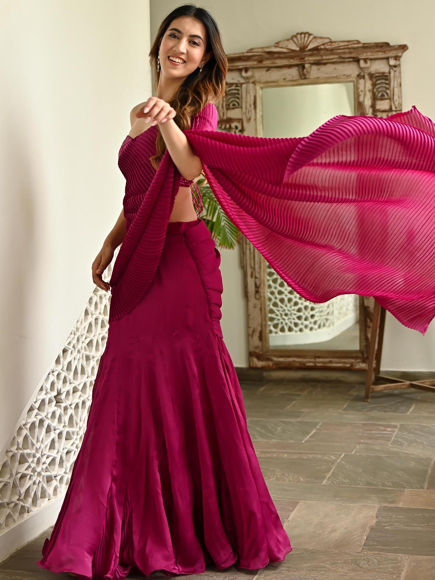 Pink Pleated Saree