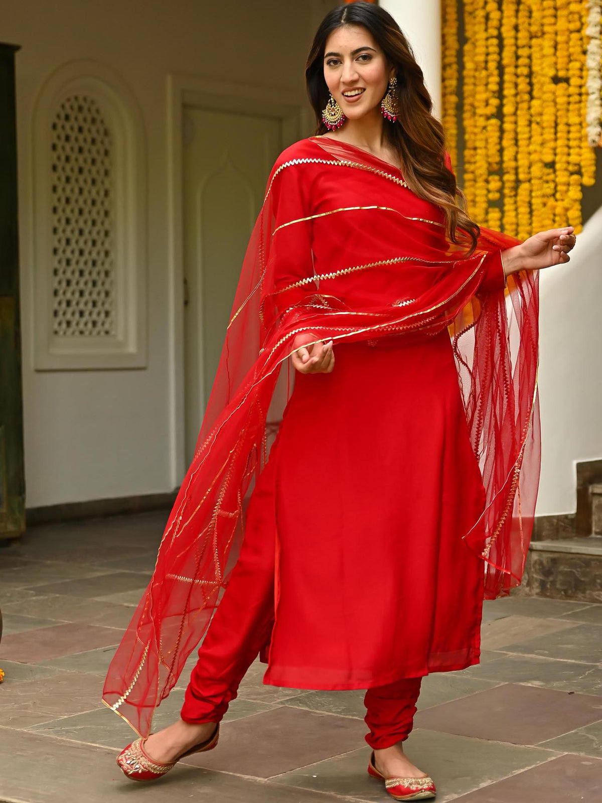 Red Silk Kurta Set