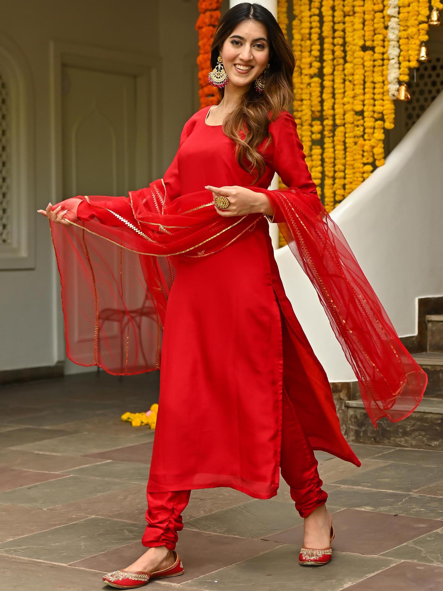 Red Silk Kurta Set