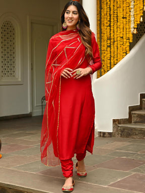 Red Silk Kurta Set