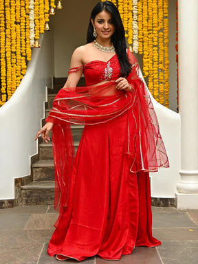 Red Slit Lehenga