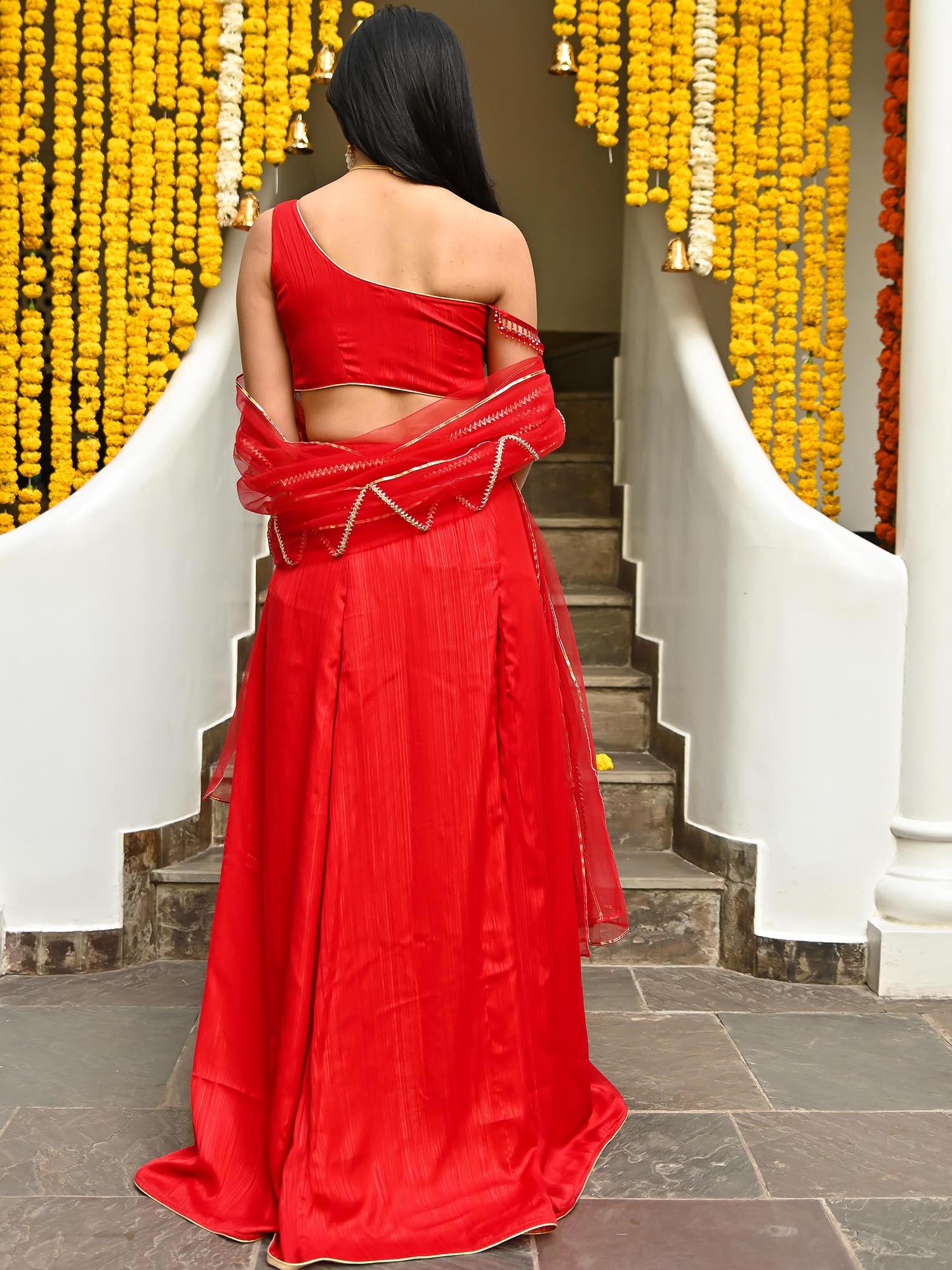 Red Slit Lehenga