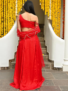 Red Slit Lehenga