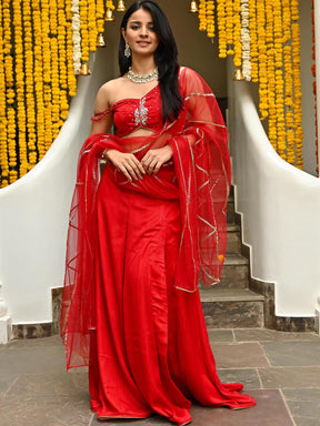 Red Slit Lehenga