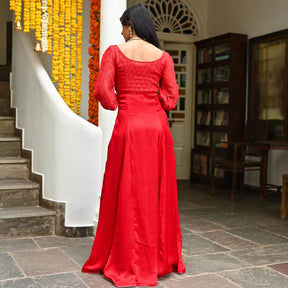 Red Silk Embroidered Anarkali