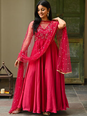 Pink Silk Handwork Anarkali