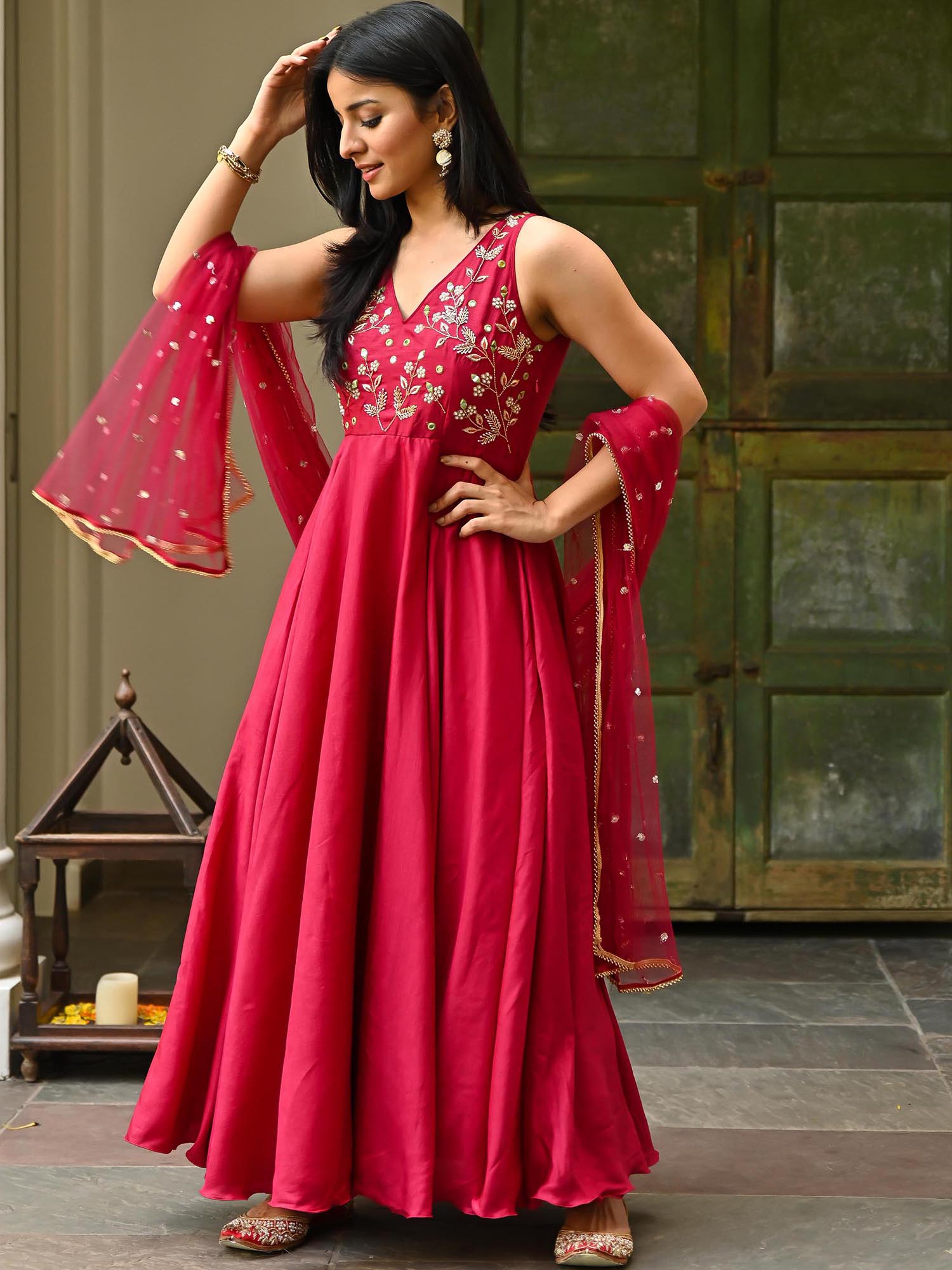 Pink Silk Handwork Anarkali