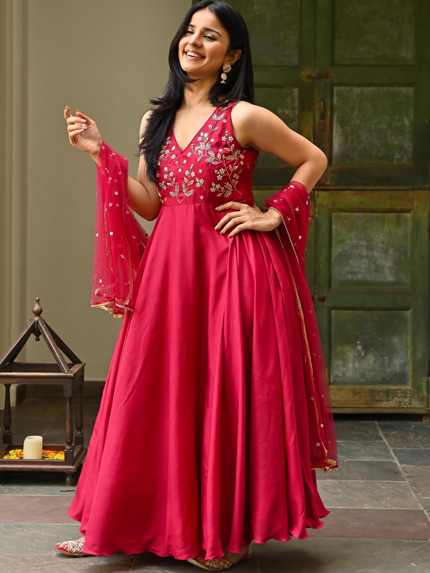 Pink Silk Handwork Anarkali