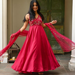 Pink Silk Handwork Anarkali