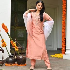 Peach Embroidered Kurta Set