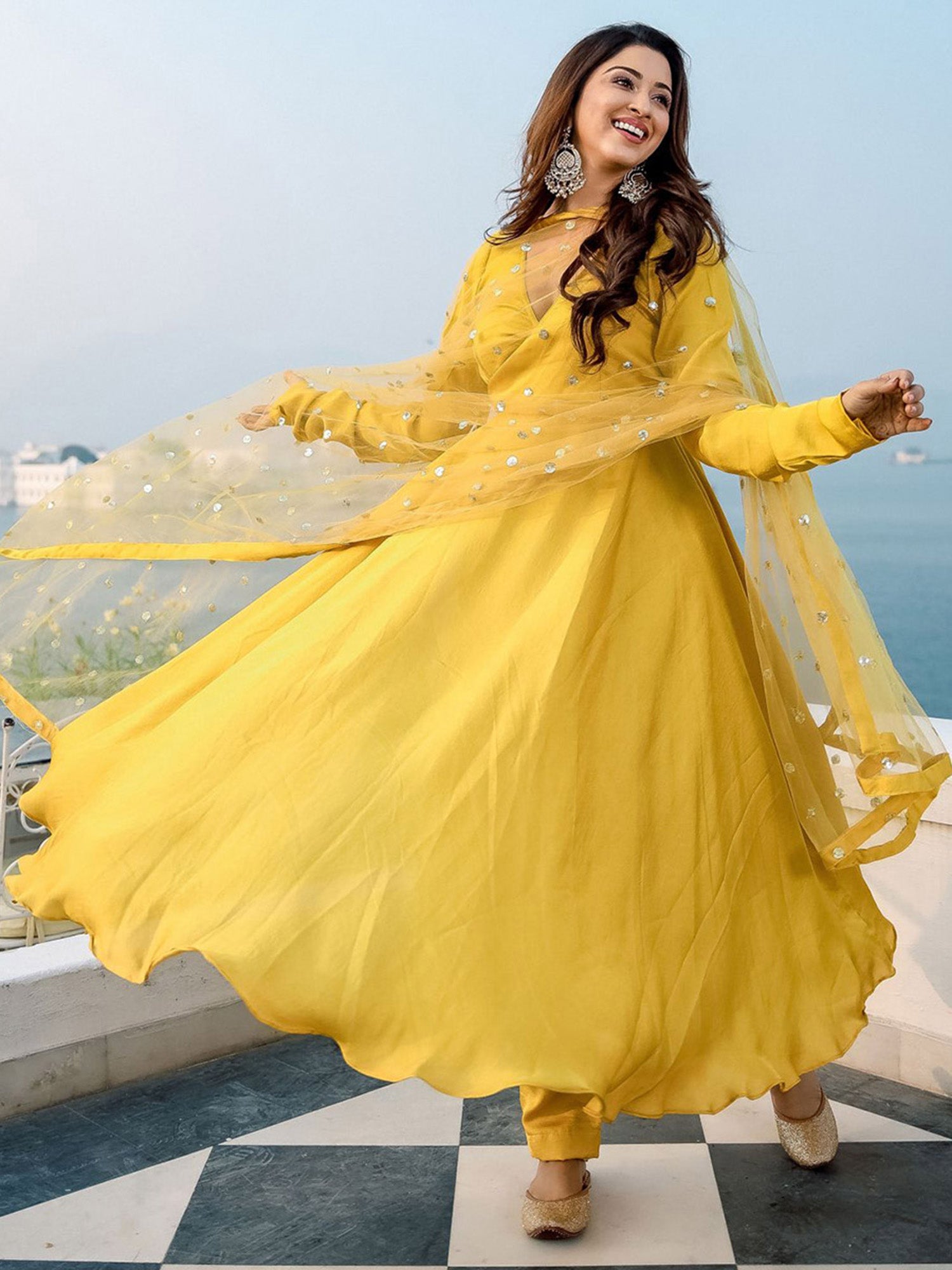 Yellow Anarkali Dupatta Suit Set