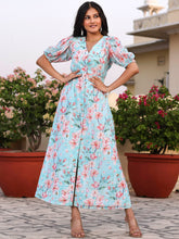 Blue printed Georgette Shirt Dress