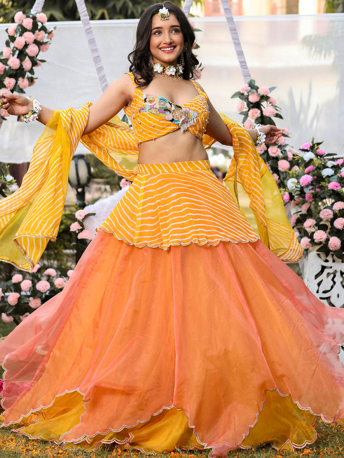 Yellow Leheriya Lehenga