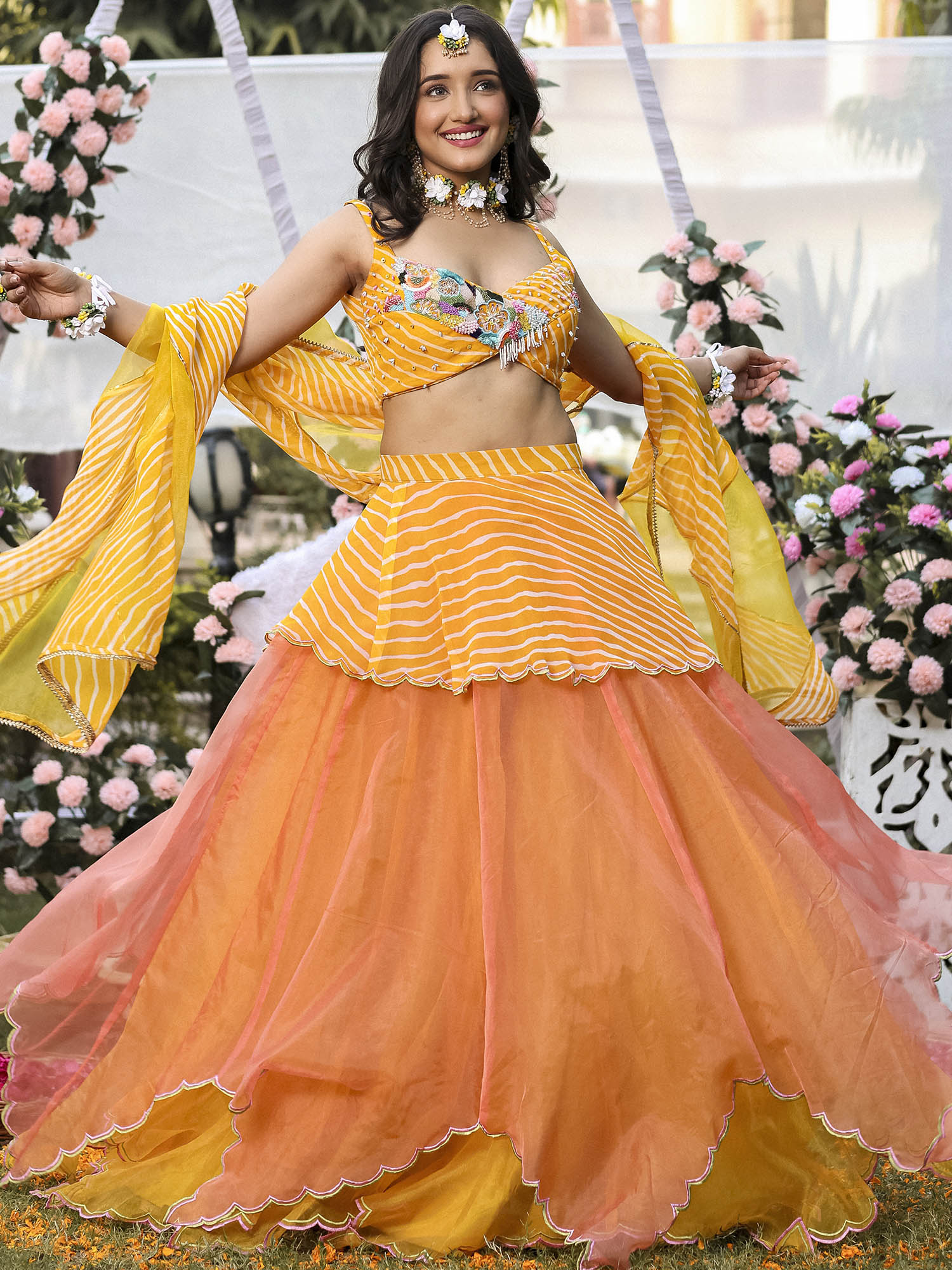 Yellow Leheriya Lehenga