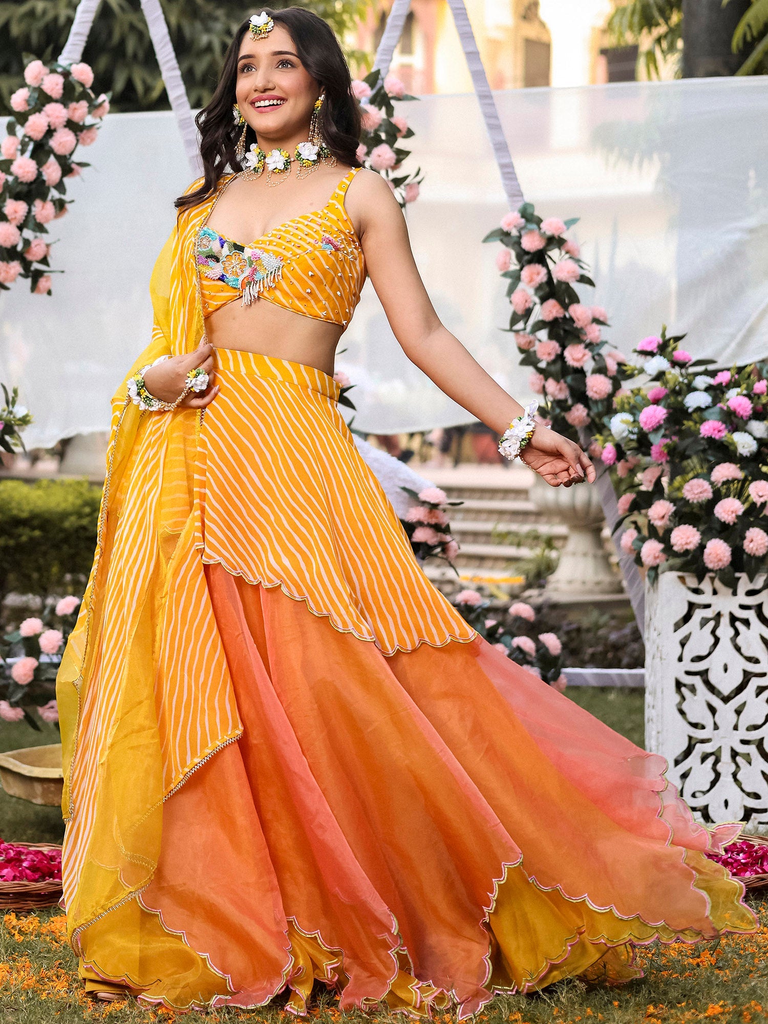 Yellow Leheriya Lehenga