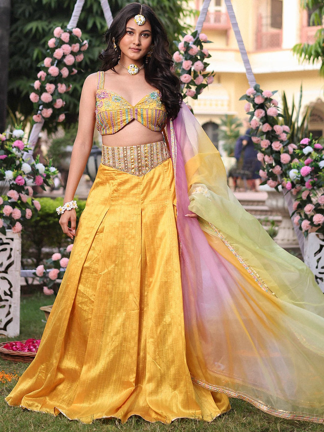 Mustard Embroidered Lehenga