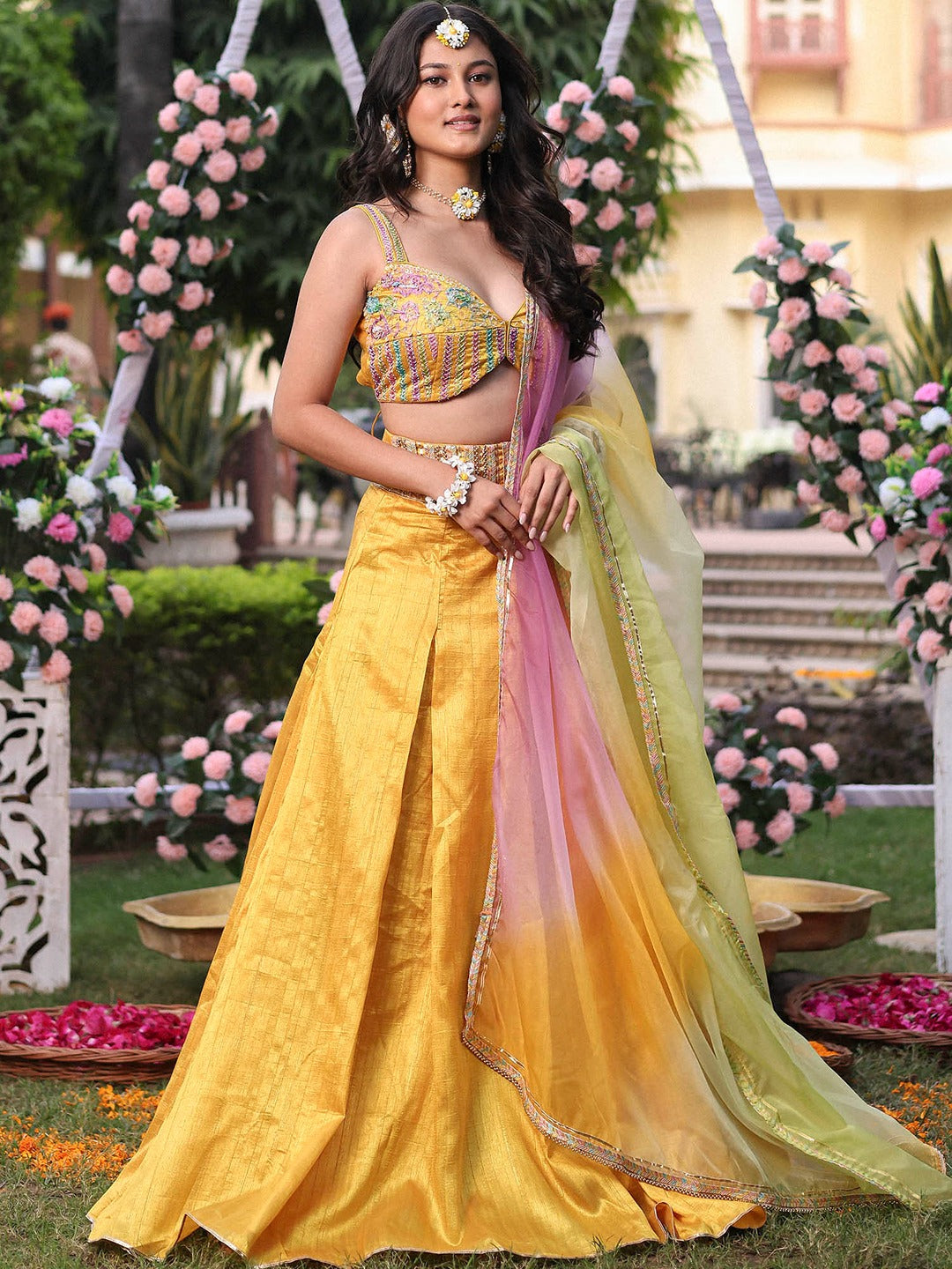 Mustard Embroidered Lehenga