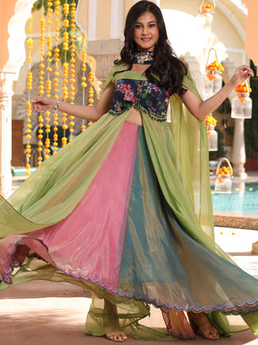 Green Anarkali Multicolor Skirt Set