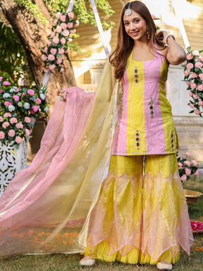 Yellow Pink Kurta Sharara Set