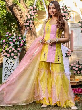 Yellow Pink Kurta Sharara Set