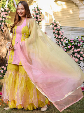 Yellow Pink Kurta Sharara Set