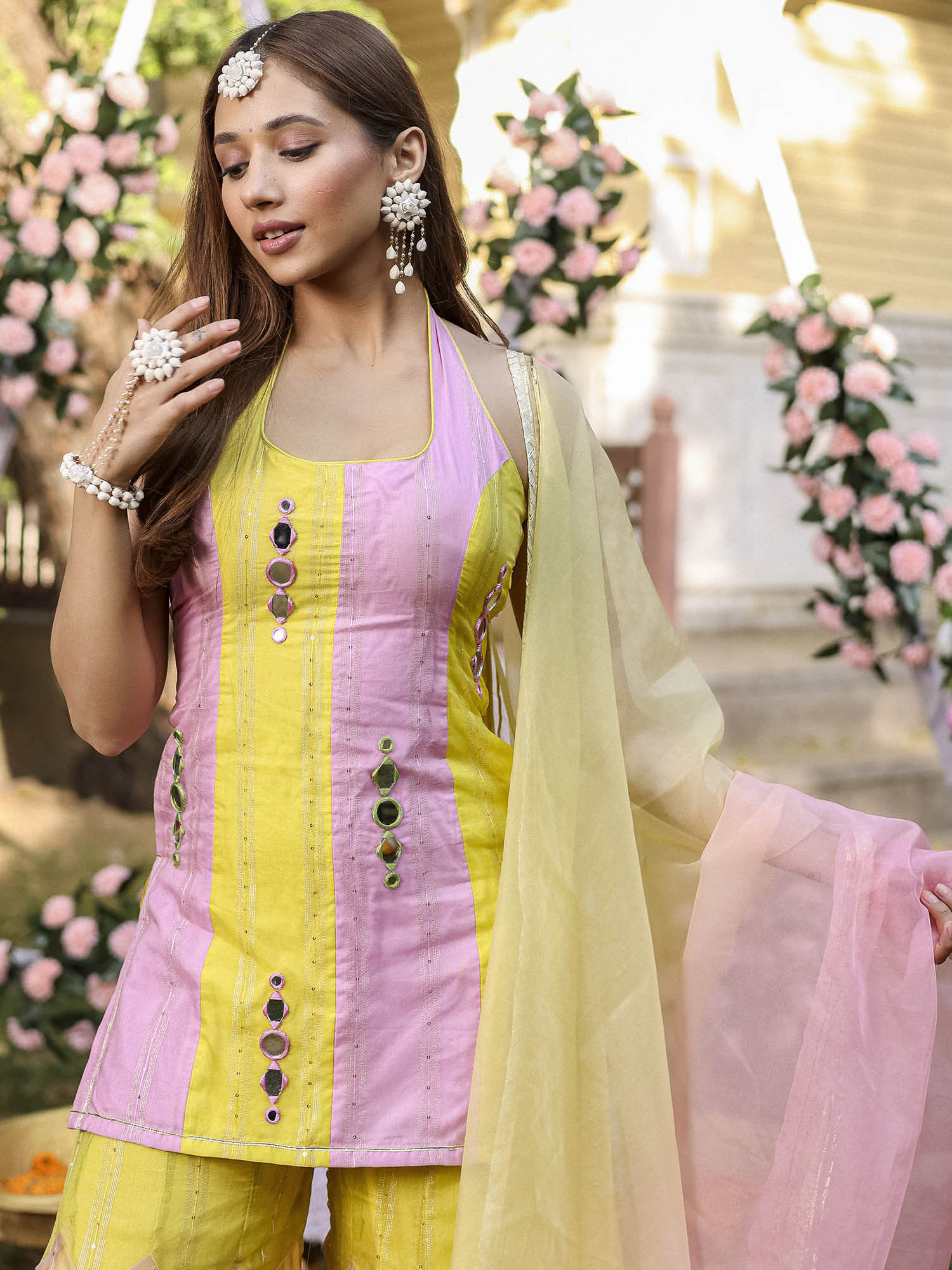 Yellow Pink Kurta Sharara Set