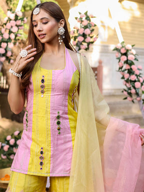 Yellow Pink Kurta Sharara Set