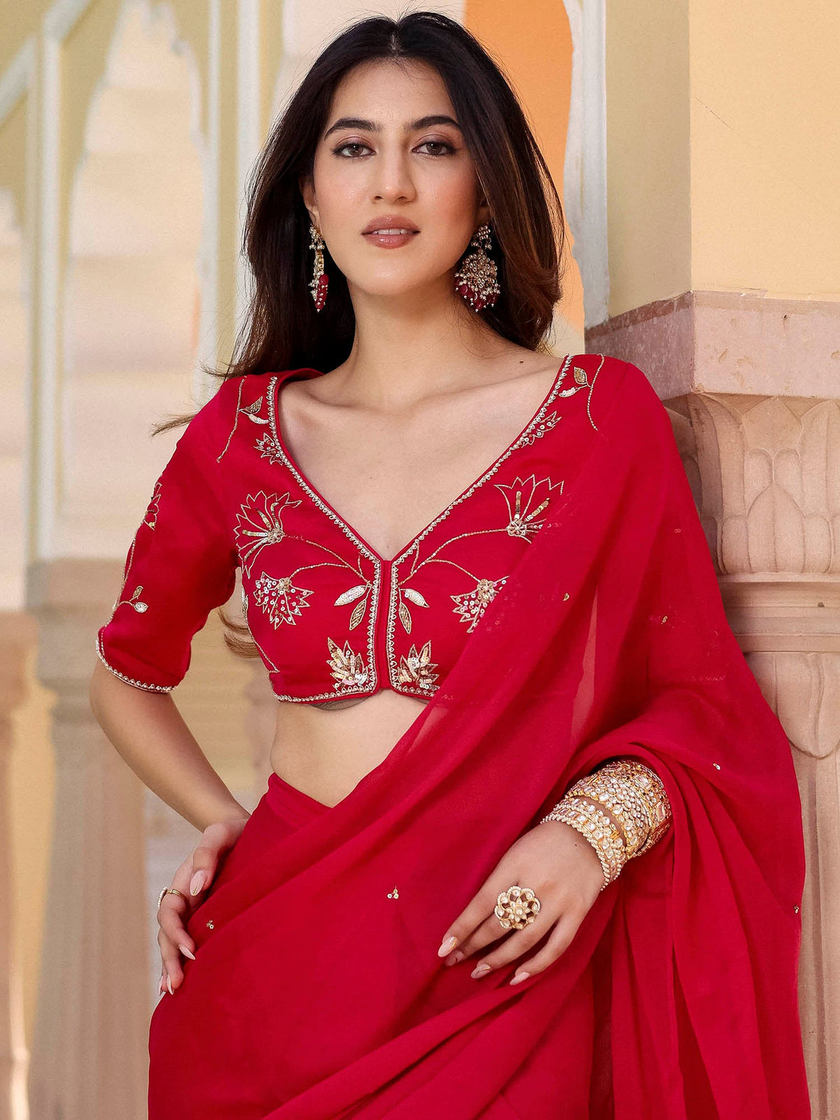 Pink Pre Draped Saree