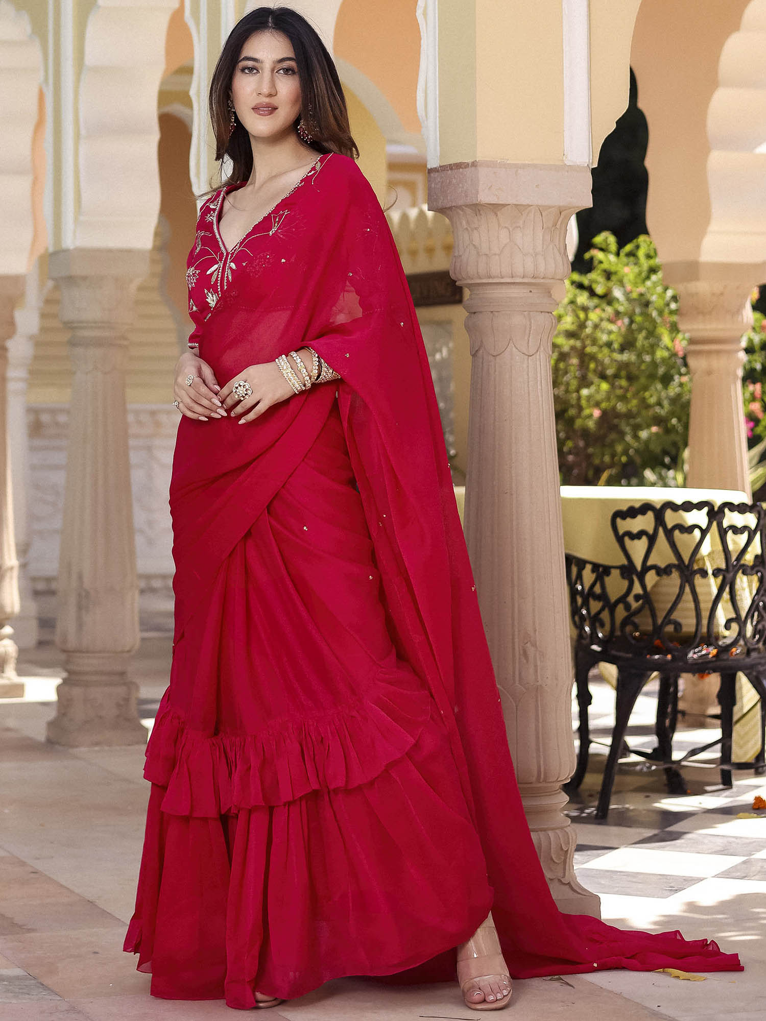 Pink Pre Draped Saree