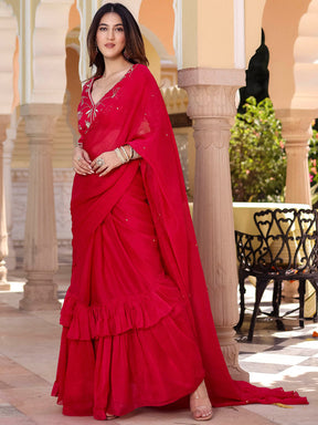 Pink Pre Draped Saree