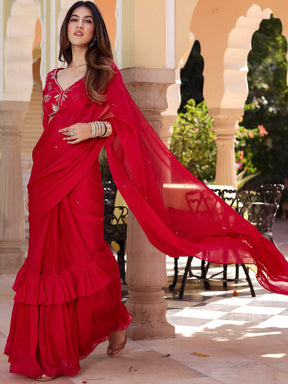 Pink Pre Draped Saree