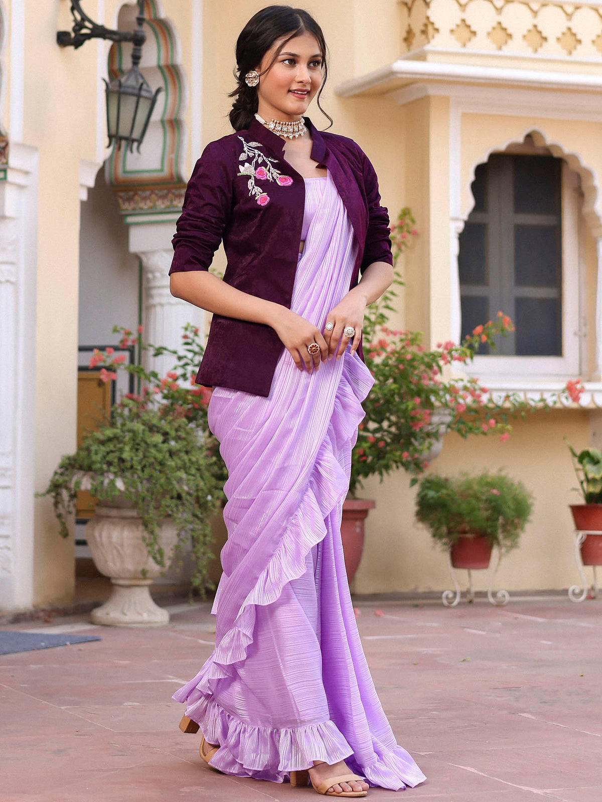 Lilac jacket Saree