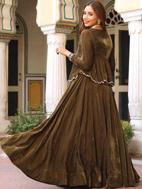 Olive Green Velvet peplum Lehenga set