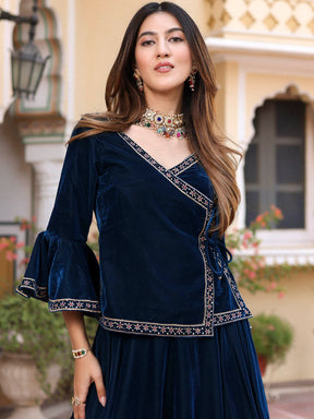 Blue Velvet Peplum Lehenga Set