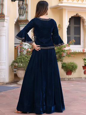 Blue Velvet Peplum Lehenga Set