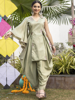 Tea Green Apricot Kurta Dhoti Set