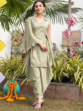 Tea Green Apricot Kurta Dhoti Set