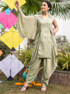 Tea Green Apricot Kurta Dhoti Set