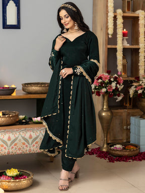 Bottle Green Apricot Kurta Set